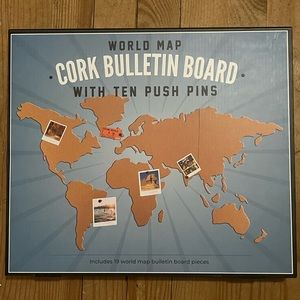 New Traveling world map cork bulletin board with push pins
